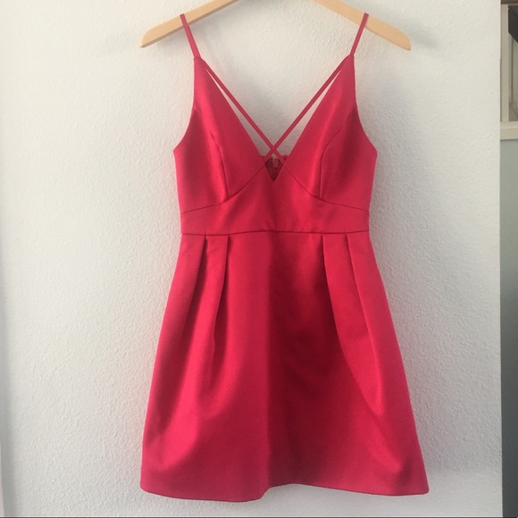 NWT Topshop hot pink cross front spaghetti strap mini cocktail dress Size 4 - Picture 4 of 6